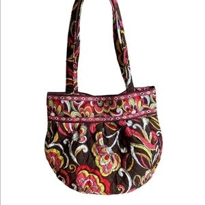 Vera Bradley Puccini Pattern Morgan Style Shoulder Bag Brown Pink Yellow White